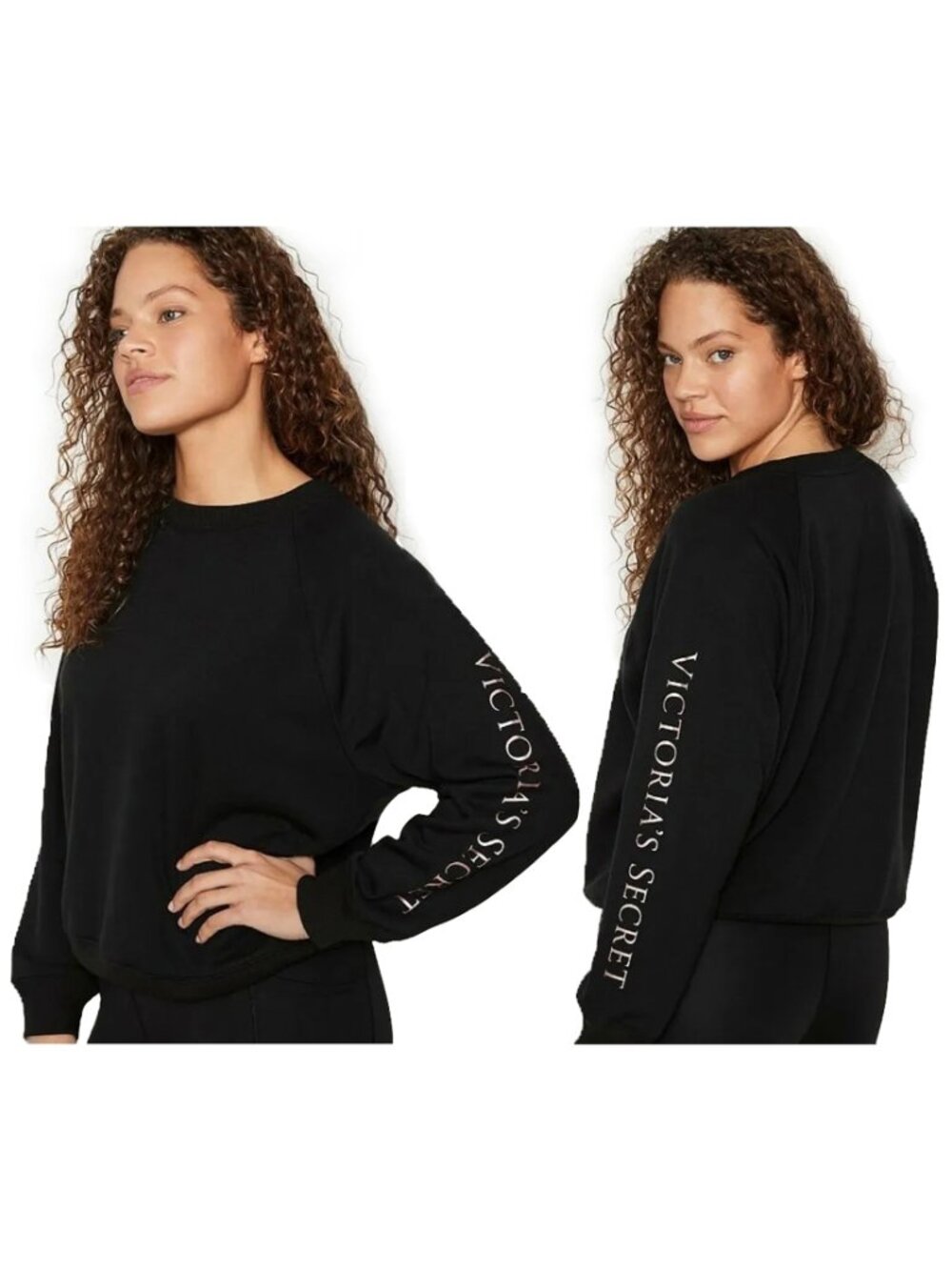 Victoria's Secret Womens L/G Logo Long Sleeve Crewneck Stretch Fleece Sweatshirt